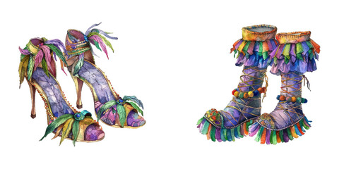 mardi gras costume shoes watercolor vector illustration © Dar