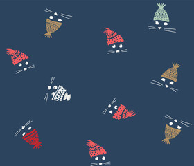 Cute Cats in Winter Hats Seamless Pattern Design
