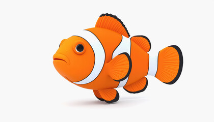 Charming 3d clown fish displaying full body on pure white background perfect for creative and educational uses