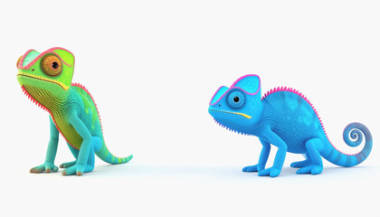 Obraz premium Colorful 3d chameleon with full body representation isolated on a white background for creative projects