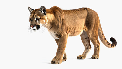 Fototapeta premium Charming 3d mountain lion character depicted in full body pose isolated on clean white background for use