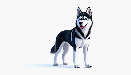 Charming full body 3d siberian husky standing proudly on white surface with ample copy space for textual content