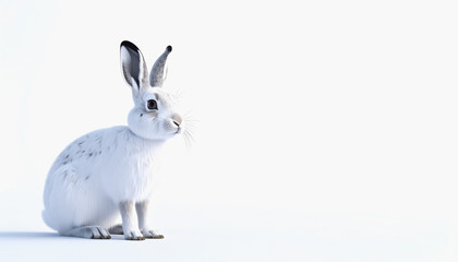Obraz premium Adorable full body 3d snow hare with soft fur and bright eyes isolated on white background with copy space for text