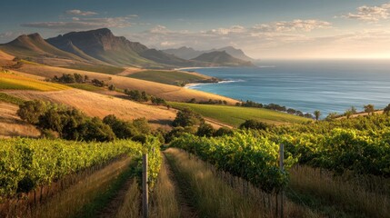 Vineyard landscape sunset coastline