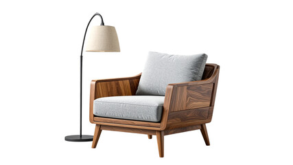 Comfortable modern armchair with a matching floor lamp in a beautifully designed interior.