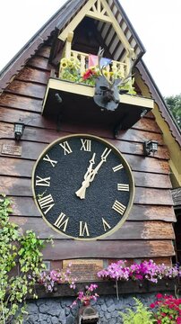 Aerial View of Wooden Clock on Rustic Cabin Wall