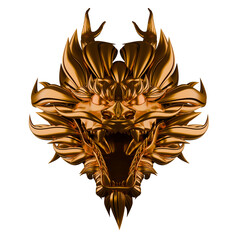 3D rendered golden dragon head on transparent background.