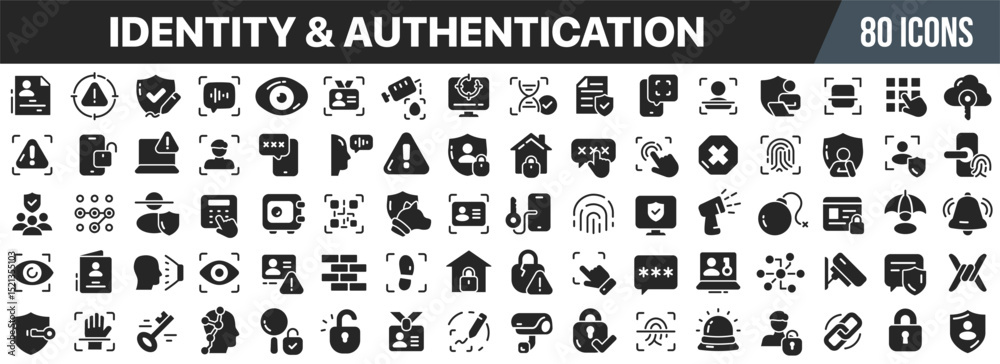 Aufkleber identity and authentication black icons collection. big ui icon set in a flat design. vector illustr