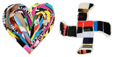 PNG vibrant heart and cross collage create a textured composition.