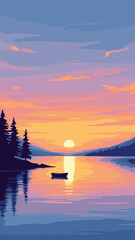 Serene Lake Sunset – Wilderness Landscape Art
