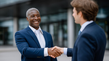 Formal handshake between directors finalizing eco-financing strategy