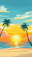 tropical beach with palm trees during sunset