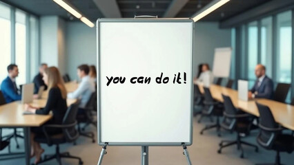 White board in the office with a caption 'you can do it!' 