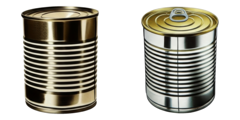PNG Two Metallic Cans Stand Side-by-Side on a Transparent Background