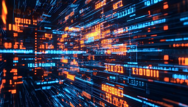 Digital data stream in vibrant colors.