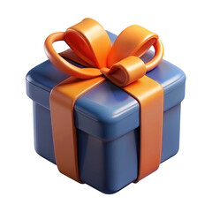 Blue gift box with orange ribbon isolated on transparent background