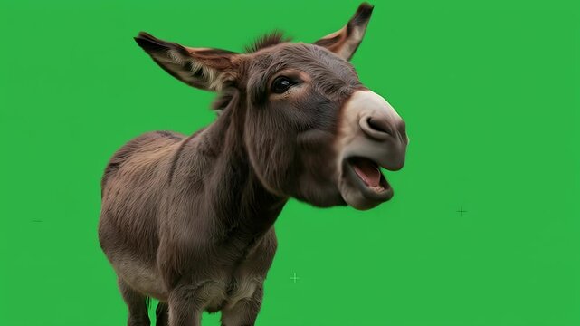 Donkey Braying on Green Screen Background