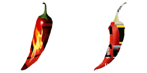 PNG Two vibrant chili peppers stand against a transparent background.