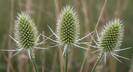 Obraz premium Close-Up of Spiky Green Thistle Plants