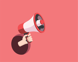 hand with megaphone on red wall