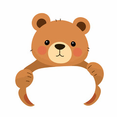 Fototapeta premium Cute bear holding blank sign for greeting or announcement 