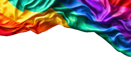 Colorful rainbow flag waving isolated on transparent background. LGBTQ pride month concept