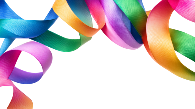 Banner colorful rainbow ribbon flutter around isolated on transparent background. LGBTQ pride month concept
