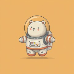 Naklejka premium Adorable Cartoon Bear in Astronaut Suit, Vector Illustration with Solid Color Background