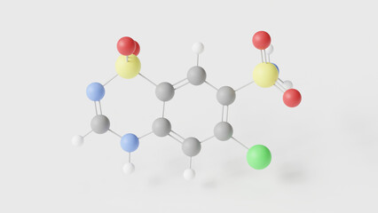 chlorothiazide molecule 3d, molecular structure, ball and stick model, structural chemical formula diuretic