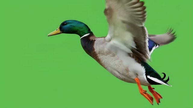 Mallard Duck in Flight: Green Screen
