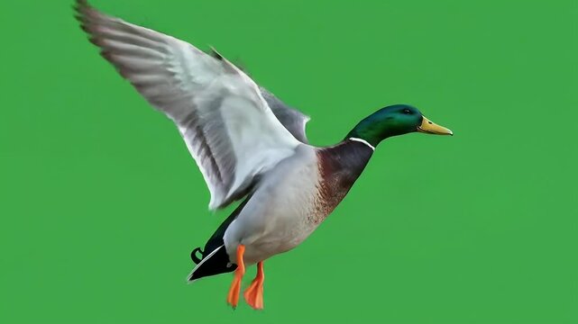 Mallard Duck in Flight: Green Screen Ready