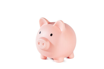 Pink piggy bank isolated on white background. The concept of money savings.