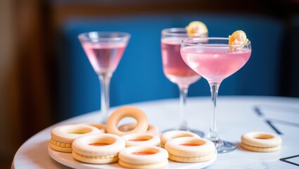 Elegant Pink Cocktails with Gourmet Desserts on a Stylish Table at a Modern Gathering
