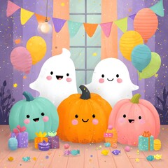 Fototapeta premium A cheerful cartoon Halloween party background