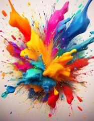 Unterschiedlich große Farbkleckse in kräftigen Farben verteilen sich chaotisch auf weißem Grund – als hätte jemand Farbe explodieren lassen.