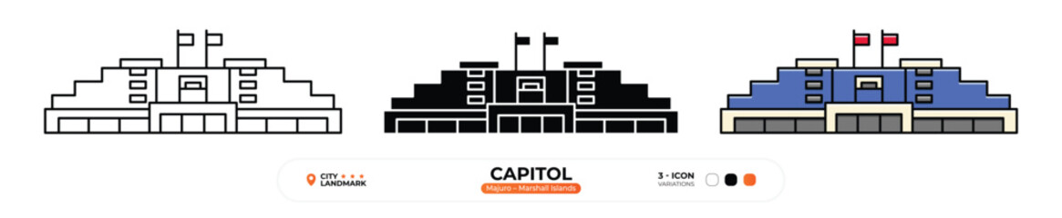 Capitol Line Icon, Majuro, Marshall Islands Landmark Silhouette, Color Vector, Editable Stroke.