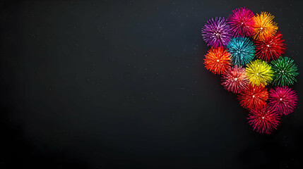 Colorful Sparkle Pom Poms On Dark Background