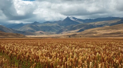 Wheat field and mountain range