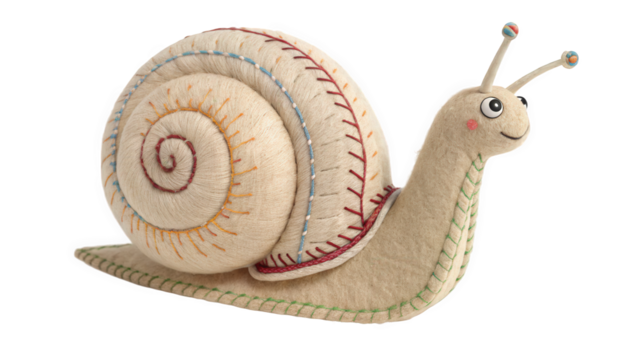 Cute Felt Snail with Embroidered Shell and Antennas, Generated by AI
