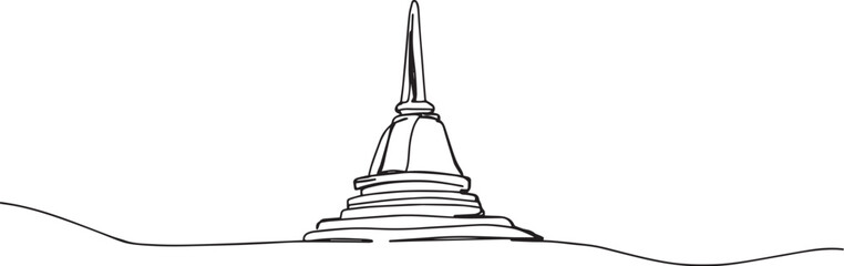 Angkor Wat One Line Art | Minimalist Continuous Line Drawing of Ancient Thailand and Khmer Temple