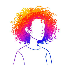 Colorful Gradient Curly Hair Faceless Woman Cartoon