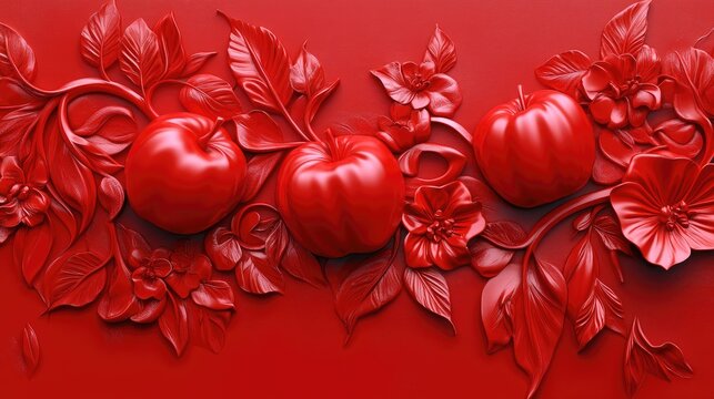 monotonous 3d apples pattern red on red 