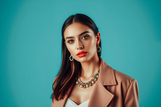 Elegant Woman with Statement Jewelry in Studio