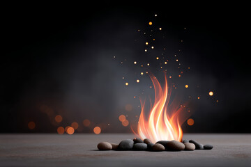 Glowing flames rise, creating warm, inviting ambiance with crackling embers