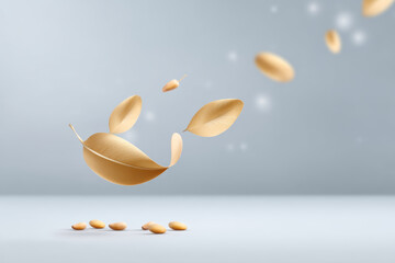 Golden leaf swirls dynamically in air, embodying freedom and delicate beauty