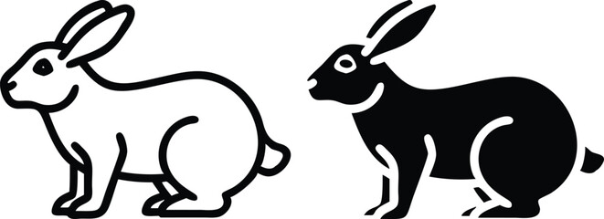 Minimalist Line Art Rabbit Illustration – Stylized Vector in Grayscale with Childlike Cartoon Profile