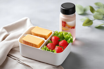 Healthy lunchbox with cheese and sandwich looks delightfully delicious