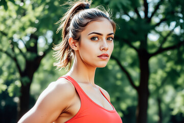 Naklejka premium Focused Fitness Woman in Park