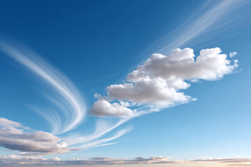 Soft cloud drifts in blue sky, conveying calm and serene emotion