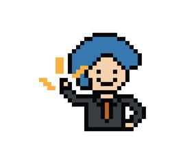 Obraz premium Cartoon cute pixel cartoon 8bit character business man businessman smart work game decoration business 8 bit male career smart character game 8bit png vector.